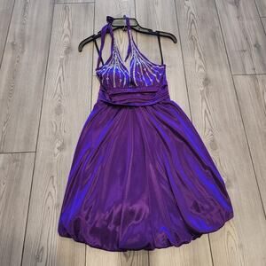 Vintage La Scala Womens Fit Flare Dress Size M Purple Sleeveless Rhinestone Y2K